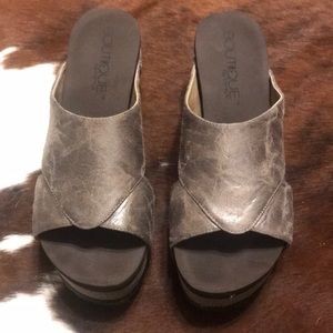 Faux brown rustic leather wedge, worn once